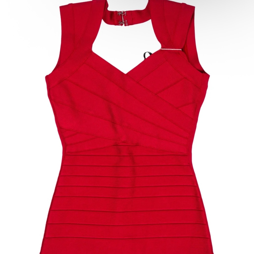 Herve Leger Lipstick Red Square Neck Sleeveless Bandage Top Sz Med NWT